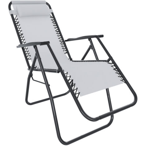 Sedia Reclinabile Da Giardino Pieghevole | Gravità Zero | Poggiatesta | Rete Poliestere | Antracite - Foto 3