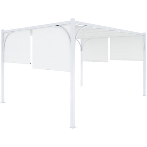 Gazebo Pergola 3x4 M Pergolato Tetto Scorrevole Telo Colore Bianco Impermeabile Retrattile Richiudibile Struttura Bianca Acciaio Giardino Terrazzo Piscina Esterno Campeggio Design Elegante Moderno - M
