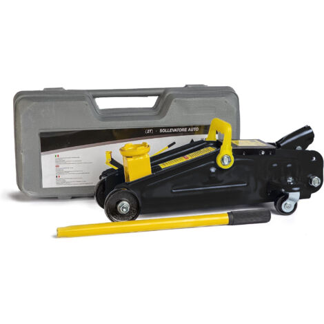 Cric Sollevatore Idraulico Per Auto Martinetto 2t Ruote Bidirezionali A Cuscinetto Assetto Ribassato Professionale Per Veicoli Auto Moto Con Valigetta Nero E Giallo