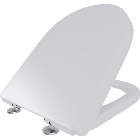 Sedile WC Copriwater Tavoletta UNIVERSALE Rapido Montaggio Con Soft Close Chiusura Ammortizzata Adatta Per Tutti i WC Standard Facile Da Pulire In Plastica Antibatterica 458 x 361 Mm Bianco (Forma D)