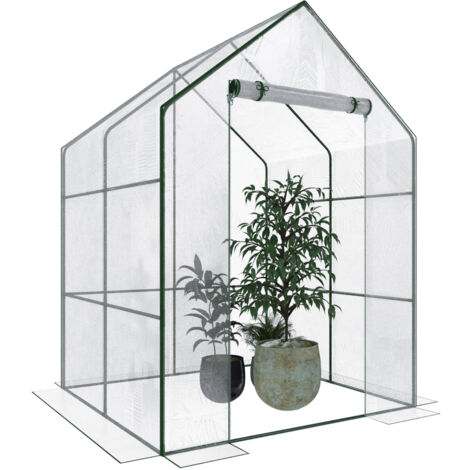 Serra Per Orto Giardino Terrazzo Balcone Senza Ripiani Struttura Metallo Verniciato Telo Trasparente In PVC Con Porta Avvolgibile Apertura A Cerniera Protezione Piante Giardinaggio 140 x 140 x 195 Cm