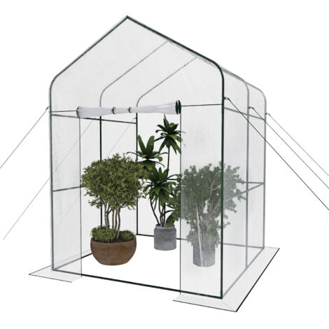Serra Da Giardino Per Orto Senza Ripiani Telaio In Metallo A Casetta In Acciaio Telo Trasparente In PVC Porta Avvolgibile Apertura A Cerniera Protezione Piante Giardinaggio 143 x 143 x 195 Cm
