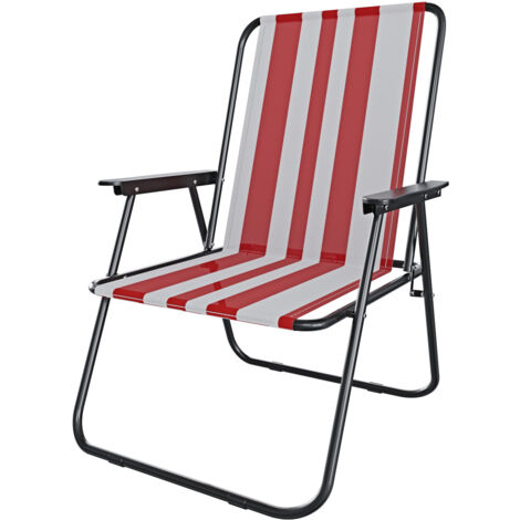 Sedia Pieghevole Da Spiaggia Campeggio Camping Leggera E Resistente In Metallo In Tessuto Oxford 600D Con Braccioli Seggiola Pesca Giardino Terrazzo Balcone Esterno (Strisce Rosse)