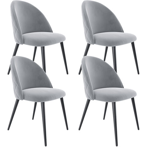 Set di 4 Sedie Imbottite Da Pranzo Ufficio In Velluto Sedia Con Gambe In Metallo Nero Con Schienale Seduta Comoda Per Soggiorno Salotto Camera Design 43 x 47.5 x 80 Cm (Grigio Chiaro)