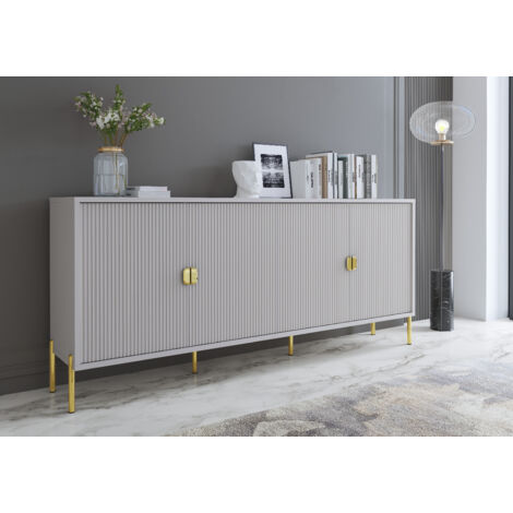 Madia Moderna Credenza In Melaminico Opaco Con 4 Ante E Piedini Alti Mobile Contenitore Design Soggiorno Salotto Sala Pranzo Ingresso Elegante Capiente 203 x 49 x 87 Cm Grigio (1/2)