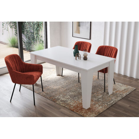 Tavolo da Pranzo Allungabile Da 160 A 220 Cm Gambe a Spillo Design Moderno 10 Posti In Melaminico Estensibile Con Guide In Metallo Cucina Salotto Soggiorno 220 x 90 x 78 Cm Bianco