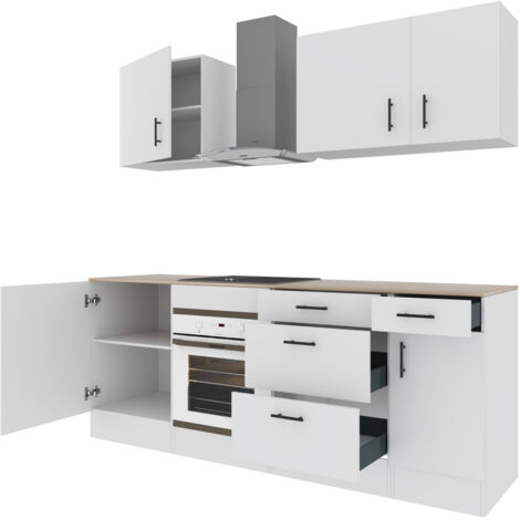 Cucina Componibile Completa Da 220 Cm Moderna Salvaspazio con Cassetti Ammortizzati Piedini Regolabili Moduli Pensili Facile Da Installare Bianco Lucido e Rovere (1/5)
