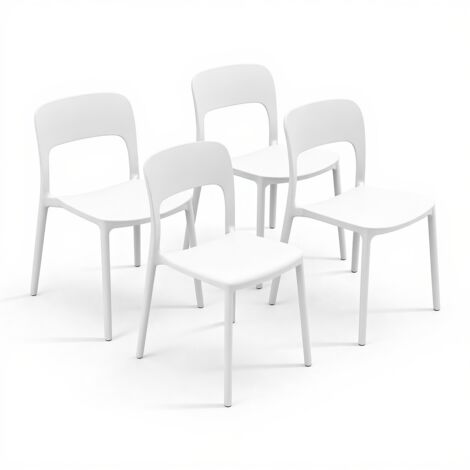 Set 4 Sedie Da Giardino In Polipropilene Impilabili Leggere E Resistenti Ideali Per Esterni Terrazze Giardini Bar Dehors Ristoranti 41 x 82,5 x 52 cm Bianco (1/5)