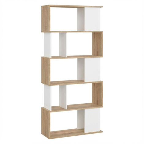 Libreria Moderna a Giorno Con Design Geometrico Asimmetrico Libreria Salvaspazio Silkeborg Ideale Per Soggiorno Studio E Ufficio 80 x 29.5 x 173.5 cm Rovere e Bianco (1/5)