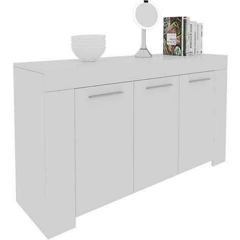 Credenza 3 Ante Design Con 5 Vani Capienti Multi Spazio Stile Moderno Nairobi Per Soggiorno Cucina Sala Da Pranzo, Mobile Tv 144 x 80 x 42 cm Bianco
