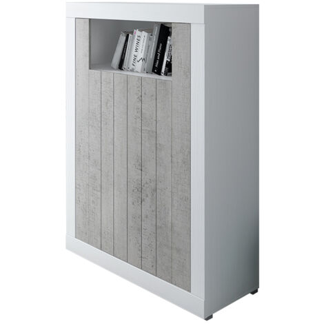 Comodoro  - Mobile alto credenza colore Bianco cemento 1100x1440x420