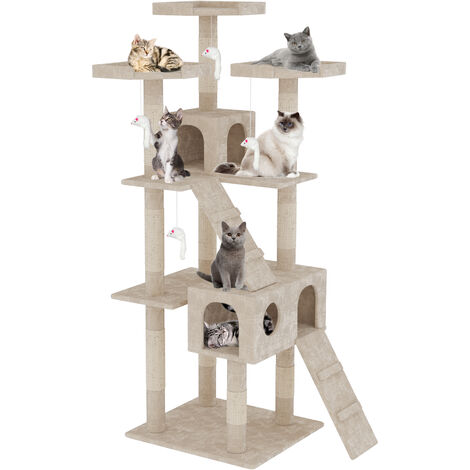 Albero per Gatto con Graffiatoio Cuccia Giocattolo Gatti Parco Giochi Tiragraffi in Sisal Naturale 170 x 49 x 49 cm