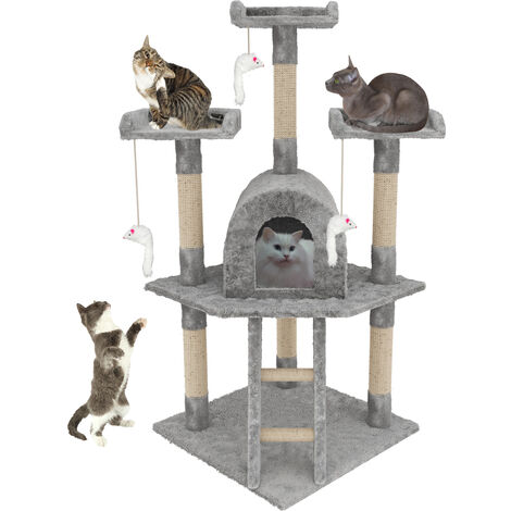 Tiragraffi Albero Palo Gioco Per Gatti Con Corda In Sisal Naturale Tira Graffi Angolare Multifunzione Giocattolo Stimolante Cuccia Per Gatto Adulto Cucciolo Domestico 116 Cm Grigio