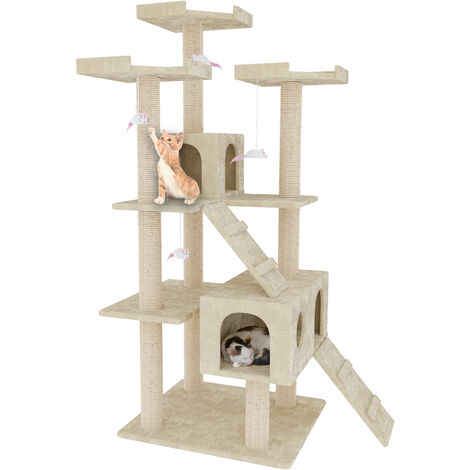 Albero per Gatto con Graffiatoio Cuccia Giocattolo Gatti Parco Giochi Tiragraffi in Sisal Naturale 183 cm