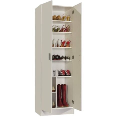 Armadio Armadietto Multiuso A Colonna 2 Ante Battenti E 8 Ripiani Alphabet Salvaspazio Ideale Per Ingresso Camera Da Letto Dispensa Cucina In Legno 59 x 37 x 180 Cm Colore Bianco