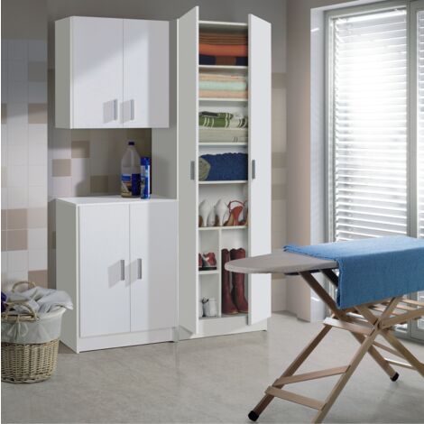 Armadio Armadietto Multiuso A Colonna 2 Ante Battenti E 8 Ripiani Alphabet Salvaspazio Ideale Per Ingresso Camera Da Letto Dispensa Cucina In Legno 59 x 37 x 180 Cm Colore Bianco