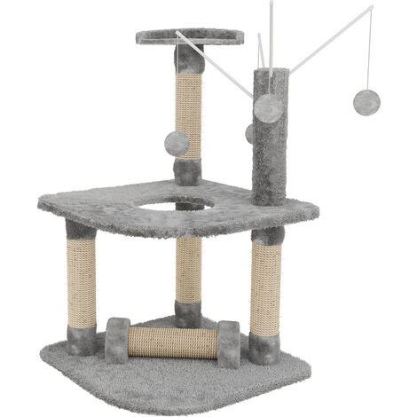 Albero per Gatto con Graffiatoio Cuccia Giocattolo Gatti Parco Giochi Tiragraffi in Sisal Naturale 90 x 45 x 45 cm (Colore Grigio Ginger 30072)