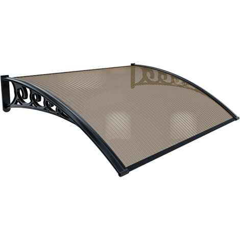 Pensilina Per Copertura In Policarbonato Alveolare Tettoia Modulabile Per Esterno Per Porte Balcone Finestre Elegante E Resistente, Colore Nero E Fumè (80 x 120 cm)