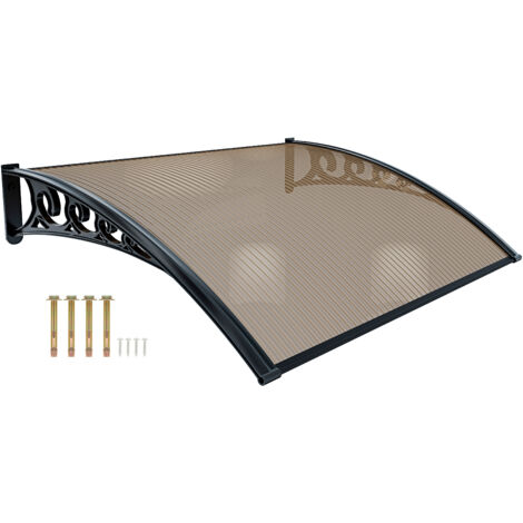 Pensilina Per Copertura In Policarbonato Alveolare Tettoia Modulabile Per Esterno Per Porte Balcone Finestre Elegante E Resistente, Colore Nero E Fumè (100 x 120 cm)