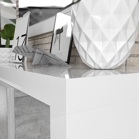 Mobile Maiorca Mobiletto da Ingresso Sospeso con Cassetto Mensola e Specchio Arredo Arredamento Sala 95 x 25 x 26 cm Colore Bianco Lucido e Grigio Cemento