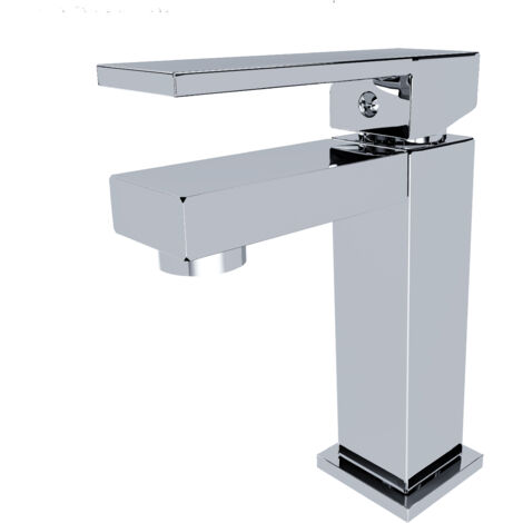 Rubinetto Bagno Miscelatore Monocomando In Ottone Cromato Design Moderno Quadrato (Lavabo)