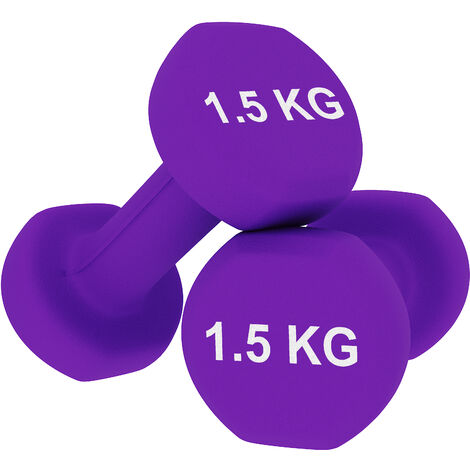 Coppia Pesi Palestra Manubri Per Casa Fitness Manubrio In Neoprene Pesetti Esagonali Impugnatura Antiscivolo Body Building Crossfit Aerobica Esercizi Ginnastica 2 x 1.5 Kg Colore Viola