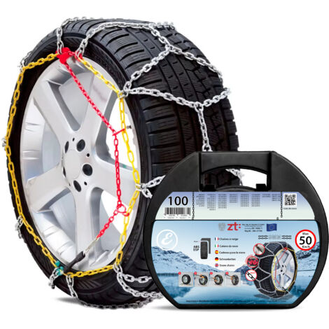 Catene Da Neve In Metallo 9 mm Omologate TUV e GS Onorm Montaggio Rapido Per Auto Macchina Furgone SUV Con Tensionatore Autobloccante (Misura 100)