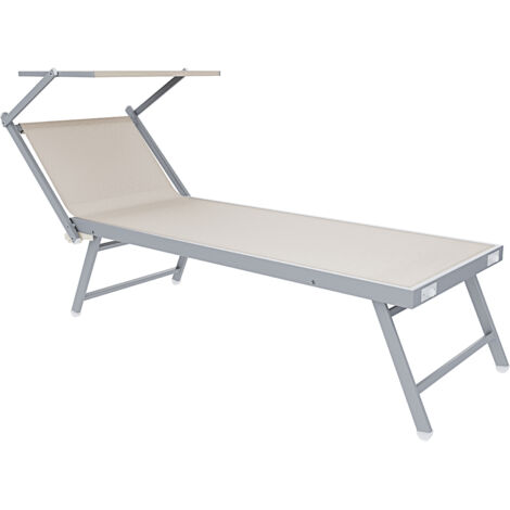 Lettino Beige Prendisole Pieghevole Professionale In Alluminio E Tessuto Textilene Tettuccio Orientabile Tettino Parasole Sdraio Prendi Sole Mare Spiaggia Piscina Giardino 182 x 60 x 38 cm