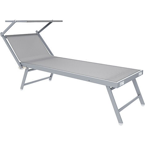 Lettino Grigio Prendisole Pieghevole Professionale In Alluminio E Tessuto Textilene Tettuccio Orientabile Tettino Parasole Sdraio Prendi Sole Mare Spiaggia Piscina Giardino 182 x 60 x 38 cm