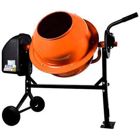 Betoniera Elettrica 70 Litri 220 Watt Impastatrice Miscelatore Cemento Con 2 Ruote E Certificazione CE Telaio In Acciaio Per Malta Calcestruzzo 30 Giri Al Minuto Colore Arancione