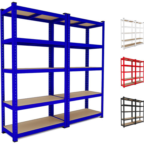 2 Scaffali In Metallo E MDF Scaffale Ad Alta Portata Fino a 875 kg Con 5 Ripiani Regolabili Ideale Per Garage Officina Cantina Capannone Magazzino Design Modulare 180 x 90 x 40 cm (Blu)