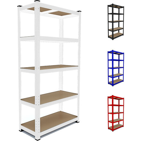 Scaffale In Metallo E MDF Scaffale Ad Alta Portata Fino a 875 kg Con 5 Ripiani Regolabili Ideale Per Garage Officina Cantina Capannone Magazzino Design Modulare 180 x 90 x 40 cm (Bianco)