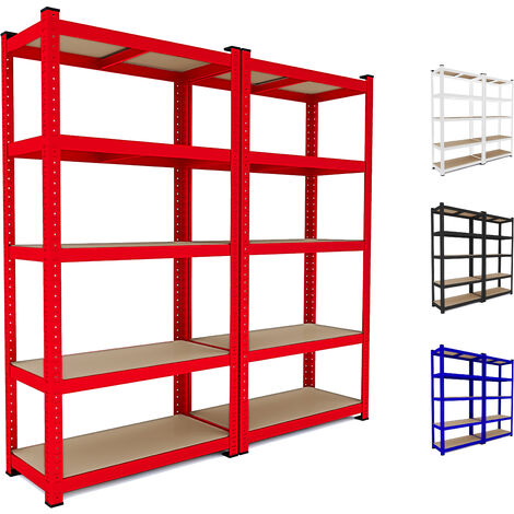 2 Scaffali In Metallo E MDF Scaffale Ad Alta Portata Fino a 875 kg Con 5 Ripiani Regolabili Ideale Per Garage Officina Cantina Capannone Magazzino Design Modulare 180 x 90 x 40 cm (Rosso) (1/5)