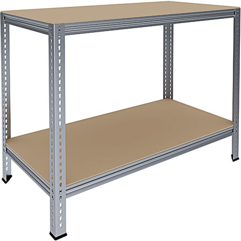 Banco Tavolo Da Lavoro Senza Bulloni In Acciaio Metallo e MDF Portata Fino a 1200 Kg Con 2 Ripiani Regolabili Ideale Per Garage Officina Cantina Capannone Magazzino Design Modulare 96 x 120 x 60 cm (1/5)