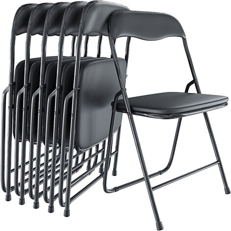Set da 6 Sedia Pieghevole Slim Opaca in Metallo Sedie Salvaspazio per Ufficio Casa Campeggio Salotto Cucina In Ecopelle con Comoda Seduta Imbottita 78 x 44 x 44 cm (Nero)