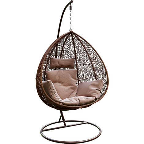 Kideo Poltrona Sospesa Candy - Set Completo Con Struttura E Cuscino In Rattan Sintetico, Rosa E Bianco, Portata 120kg - 4