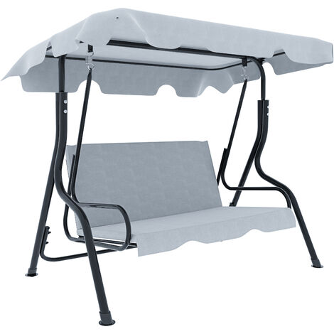 Dondolo 3 Posti Algarve Con Tettuccio Parasole Regolabile Cuscini Imbottiti Struttura Robusta In Acciaio Verniciato Da Giardino Esterno Balcone Terrazzo 170 x 110 x 153 cm (Grigio)