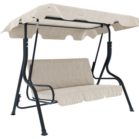 Dondolo 3 Posti Algarve Con Tettuccio Parasole Regolabile Cuscini Imbottiti Struttura Robusta In Acciaio Verniciato Da Giardino Esterno Balcone Terrazzo 170 x 110 x 153 cm Beige