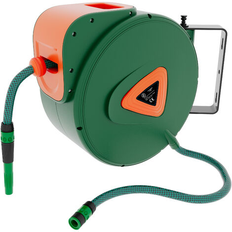 Avvolgitubo Da Giardino Per Acqua Con Tubo In PVC Attacco 1/2\" Fissaggio Parete Muro Sistema Blocco Automatico Riavvolgitore Auto Stop Accessorio Esterno Salvaspazio Pressione 24 Bar (30 + 2 M)