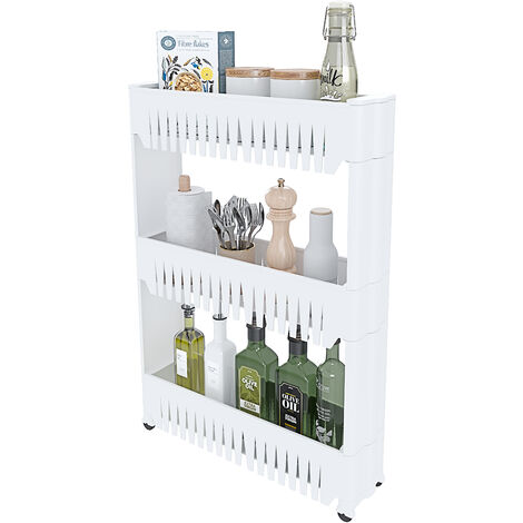 SONGMICS Carrello Portaoggetti a 4 Ripiani, Scaffale di Plastica,  Organizzatore Salvaspazio per Spazio Piccolo, Cucina Bagno Ufficio, 40 x  12,5 x 88 cm, Grigio …