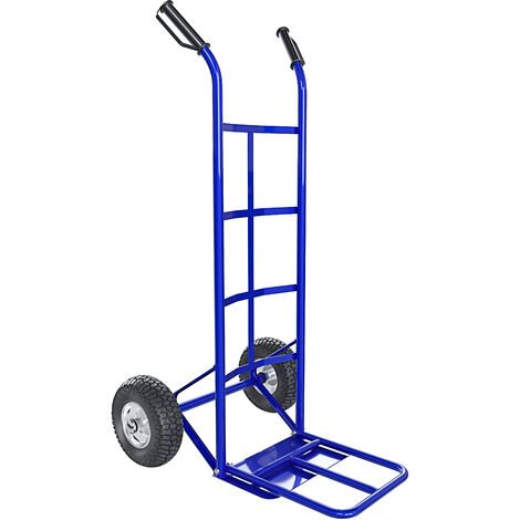 Carrello A Mano Portapacchi Portata Max 250 Kg Con Ribalta In Acciaio Tubolare Con Ruote Pneumatiche Rinforzate Trasporto Pacchi Grandi Portasacchi Portacasse Grandi Volumi 63 x 53 x 116 Cm Blu