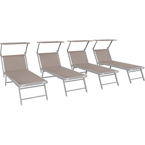 4 Lettini Tortora Prendisole Pieghevole Professionale In Alluminio E Tessuto Textilene Tettuccio Orientabile Tettino Parasole Sdraio Prendi Sole Mare Spiaggia Piscina Giardino 182 x 60 x 38 cm