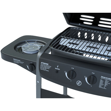 Barbecue A Gas Con Fuoco Bruciatore Laterale BBQ Con Coperchio Termometro Griglia Piano Di Appoggio Grill Compatto Con Ruote e Struttura In Acciaio Giardino Esterno Piscina 112 x 52.5 x 96.5 Cm Nero