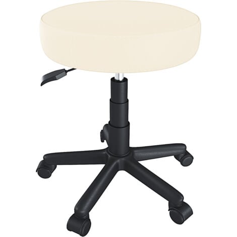 Sgabello Girevole Con Ruote | Altezza Regolabile 43,5-59cm | Sedile In Pelle PU 33cm | Bianco Per Estetica E Massaggio