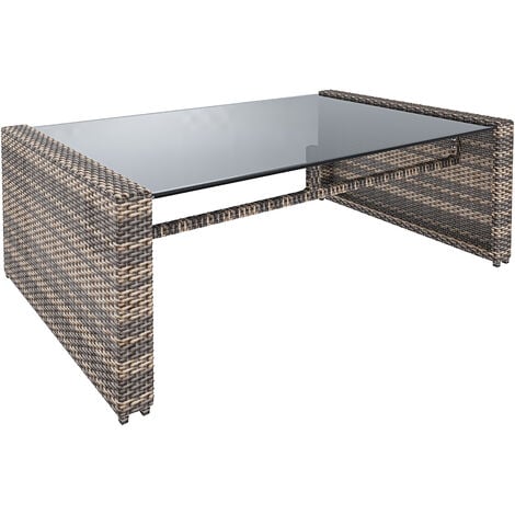 Salottino Da Giardino Salotto in Rattan Set Di Mobili 4 Posti con Tavolino Ripiano In Vetro Divano 2 Posti E 2 Poltrone Per Esterno Terrazzo Balcone Piscina Cuscini Sfoderabili Colore Marrone Chiaro