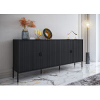 Madia Moderna Credenza In Melaminico Opaco Con 4 Ante E Piedini Alti Mobile Contenitore Design Soggiorno Salotto Sala Pranzo Ingresso Elegante Capiente 203 x 49 x 87 Cm Nero