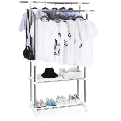 Perchero Barra Para Colgar Ropa Con Ruedas Tubo Compuesto De Acero Inoxidable Llr03w Blanco