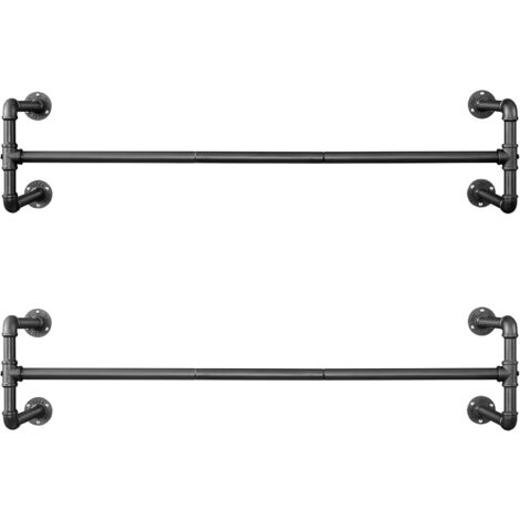 Perchero de Pared para Ropa, Juego de 2, Percha para Colgar Ropa Industrial, Ahorro de Espacio, 112 x 30 x 29,3 cm, Carga hasta 60 kg, Fácil Montaje, para Espacios Reducidos, Negro