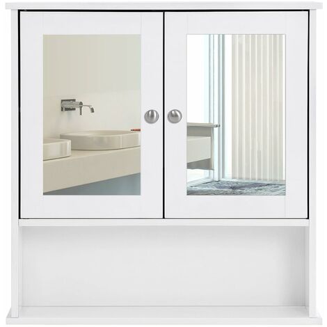 Armario para baño Organizador con 2 puertas y espejo 56 x 13 x 58cm Blanco