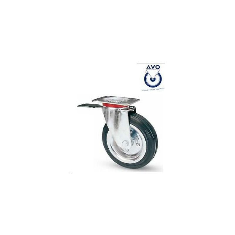 Ruota girevole per carrelli in gomma con freno art80bis con piastra acciaio  diametro ruote: � mm80